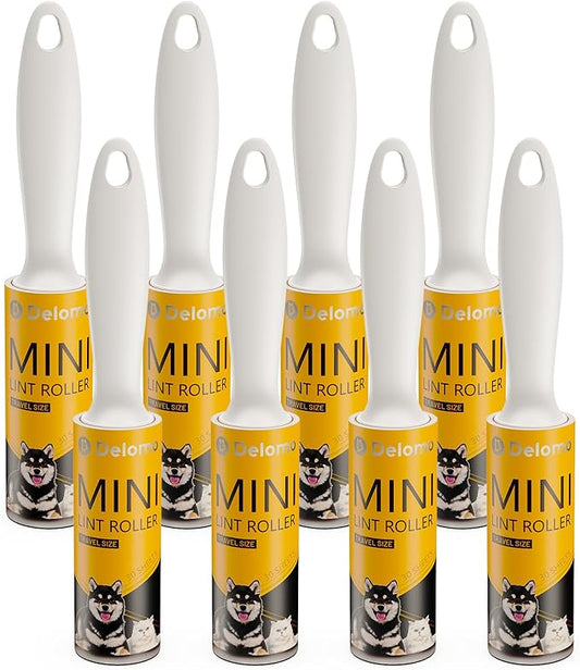 DELOMO Mini Lint Rollers Travel Size 8 Pack (240 Sheets Total) – Extra Sticky Lint Roller for Pet Hair, Clothes, Furniture & Car – Compact Portable Design for On-The-Go Quick Cleanups
