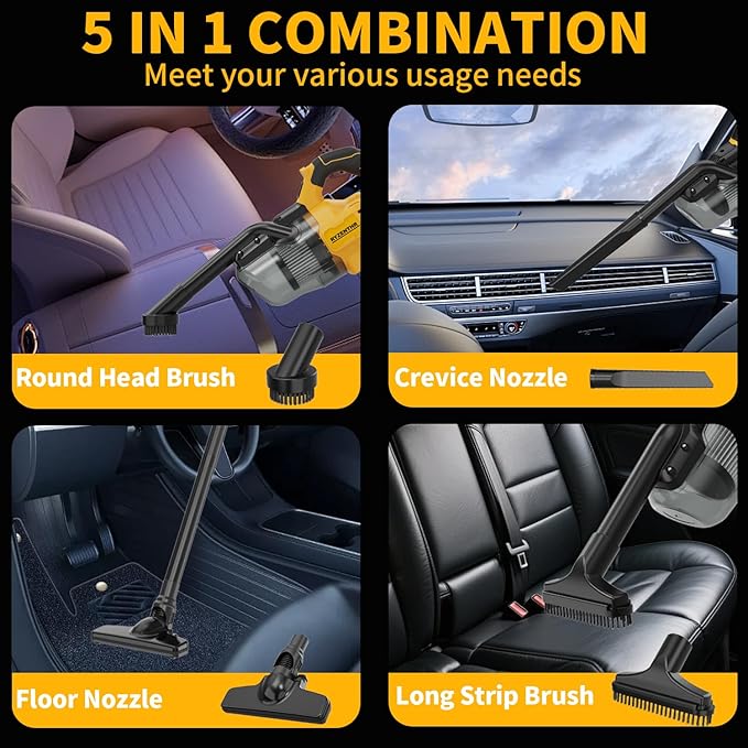 Cordless Vacuum for DE-Walt 20V Battery, 5-in-1 Handheld Electric Vacuum Cleaner with 500W Powerful Motor, 46 CFM Portable Hand Vacuum with HEPA Filter for Car, Carpets, Furniture (Tool Only)