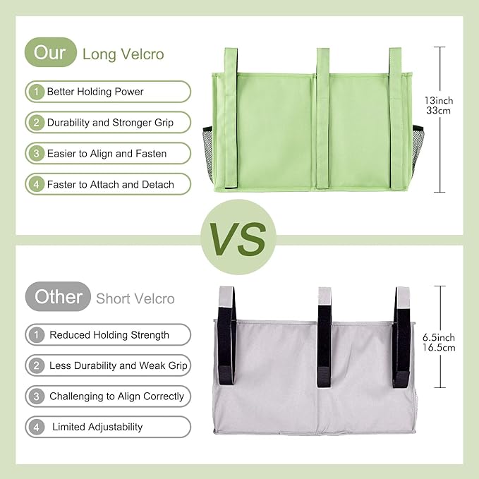 Surblue Bedside Caddy Hanging Bed Organizer Storage Bag Pocket for Bunk and Hospital Beds, College Dorm Rooms Baby Bed Rails, Camp 8 Pockets, (Large, Sage Green)