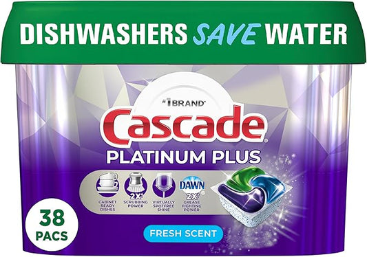 Cascade Platinum Plus Dishwasher Pods, Dishwasher Detergent, Dish Detergent Soap, Fresh, 38 Count