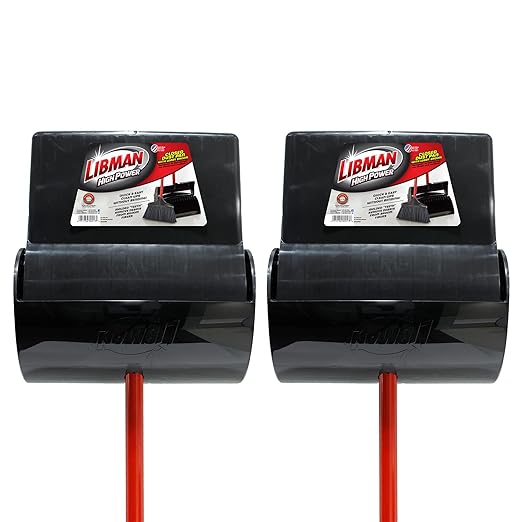 Libman Commercial 917 Lobby Dust Pan and Broom Set (Closed Lid), Black/Red (Pack of 2)