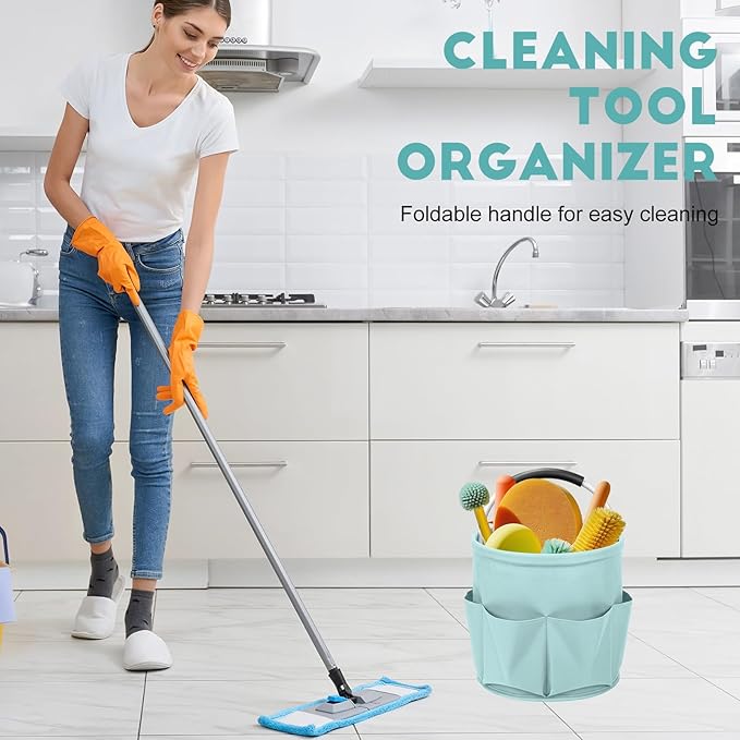 Cleaning Caddy for Cleaning Supplies,17L Cleaning Supply Caddy with Handle Foldable Cleaning Supplies Organizer Bucket Cleaning Products Organizers for Home, Garden (Light Blue)