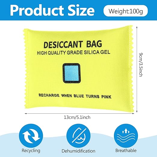 15 Pack 100 g Rechargeable Desiccant Packs Silica Gel Desiccant Moisture Absorbing Bag for Storage Reusable Car Dehumidifier Bag Bin Indicating Silica Gel Packet for Home (5 x 3.5 Inches)
