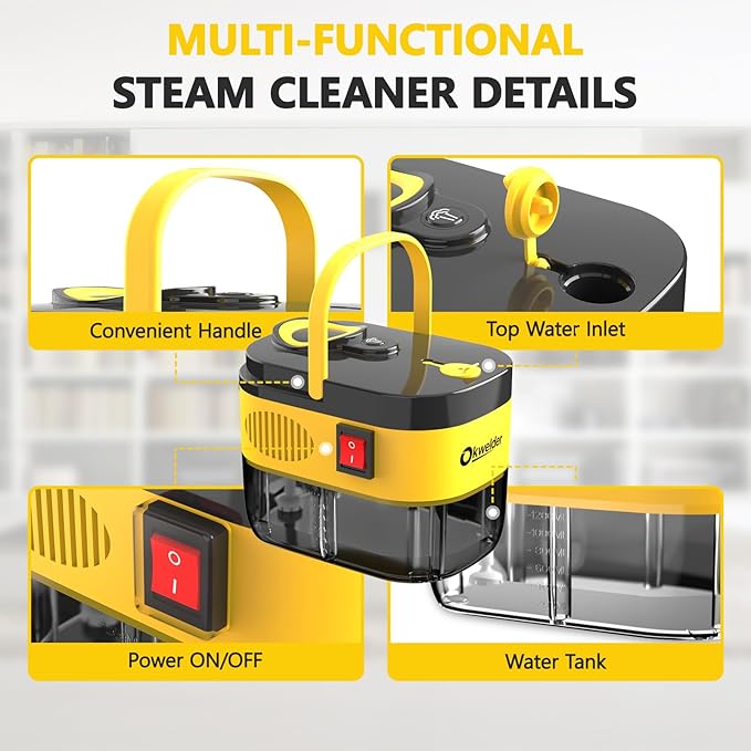 Steam Cleaner with 6 Adjustable Settings, 1500W Portable Handheld Cleaner with 15-Second Fast Preheating, Suitable for Kitchen, Bathroom, and Home Cleaning, and Includes 15 Cleaning Accessories