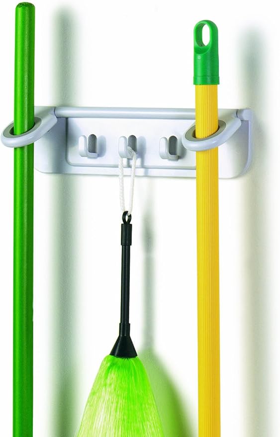 Spectrum Diversified Mop and Broom Holder and Organizer, White
