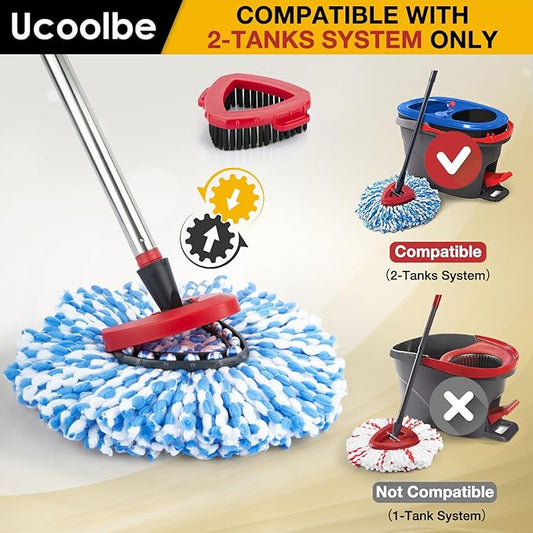 Spin Mop Replacement Head for O Cedar 2 Tank RinseClean, 4 Microfiber mop Refill, 1 Scrub Brush, 1 Mop Stick, 1 Mops Base, Deep Cleaning, 30" to 58" Mop Handle Replacement