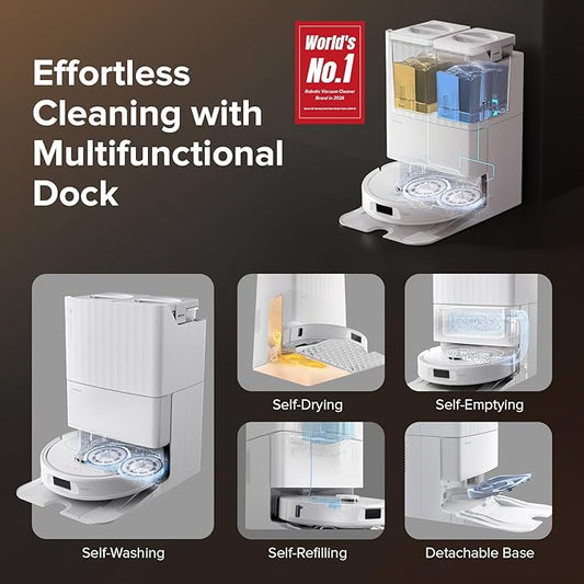 roborock Qrevo S Robot Vacuum and Mop, Self-Drying, Auto Mop Washing, 7000Pa Suction, Self-Emptying & Refilling, 10mm Mop Lifting, 200RPM Spinning Mops, Smart Obstacle Avoidance, White (Renewed)