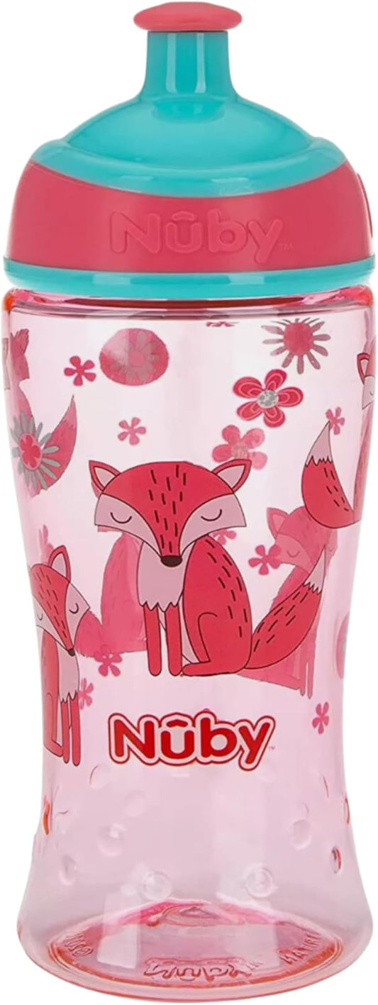 Nuby Printed Kids Pop Up Sipper Water Bottle 12oz, 2 Count - Coral, Green