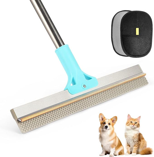 Carpet Rake for Pet Hair Removal, Adjustable Long Handle Carpet Rake for Pet Hair Removal, Double-Sided Reusable Dog Cat Fur Remover with Hair Removal Glove, Pet Fur Rake for Rugs, Mats