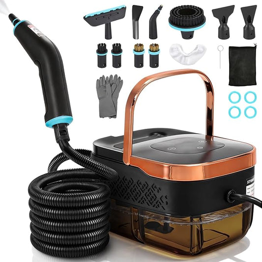 WICHEMI High Pressure Steam Cleaner Handheld Steam Cleaner Steamer for Cleaning Electric Steam Cleaning Machine for Home Kitchen Auto Car Detailing (Black+Rose Gold)