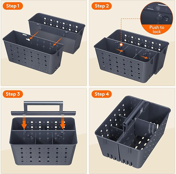 Lifewit Shower Caddy Portable, Plastic Bathroom Organizer with Handle and Holes, Hard Cleaning Basket for Toiletry Storage, College Dorm Essentials, Slate Blue, 3 Packs