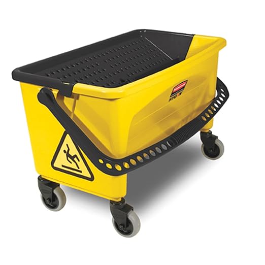 Rubbermaid Commercial Products HYGEN Microfiber Mop Bucket with Press Wringer, 26", Yellow, for Janitorial/Professional Cleaners and Heavy-Duty Industrial Mopping/Wringing/Cleaning