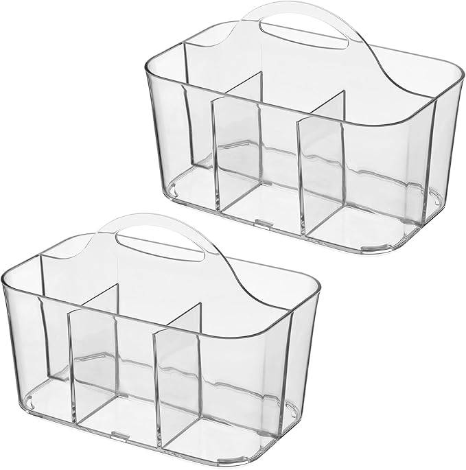4-Section Storage Caddy with Handle - All-Purpose Storage Caddy Organizer - Set of 2 - Clear