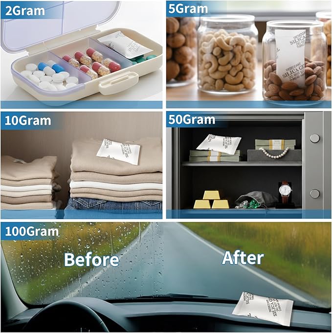 MakMeFre 10Gram(50Packets) Food Grade Moisture Absorbers Silica Gel Packs Desiccant for Moisture Storage Control