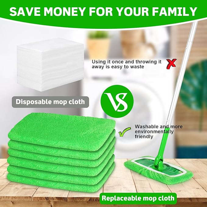 6 Pcs Reusable Microfiber Mop Pads Compatible with Swiffer Sweeper, Dry Sweeping Cloths & Wet Mopping Cloths, Washable Pads for Surface/Hardwood Floor Cleaning (Mop is Not Included)