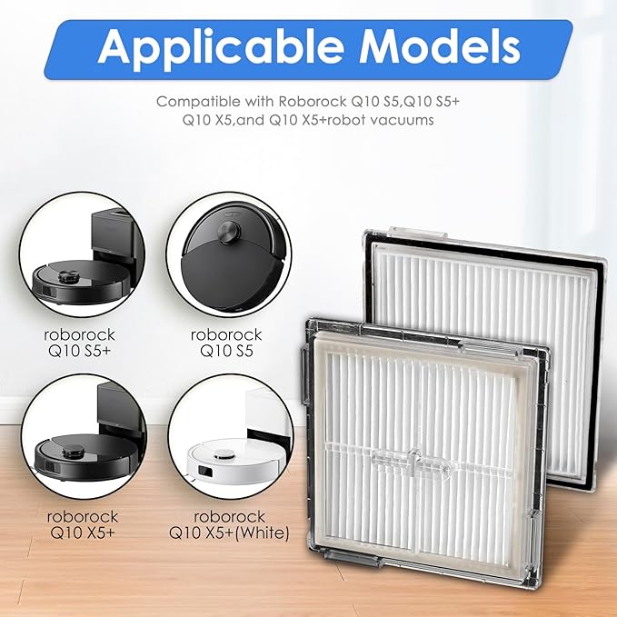 (5 Pack) Q10 S5/ Q10 X5 Replacement HEPA Filters Compatible with Roborock Q10 S5/ Q10 S5+/ Q10 X5/ Q10 X5+ Robot Vacuum, Accessories Kit, Upright Filter, Vacuum Filters, Canister Filters