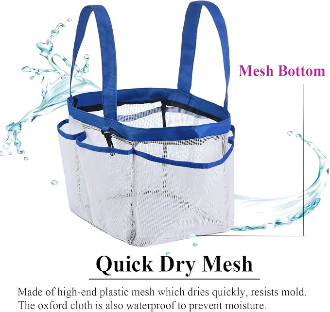 Haundry Mesh Shower Caddy Tote, Large College Dorm Bathroom Caddy Organizer with Key Hook and 2 Oxford Handles, 8 Basket Pockets for Camp Gym