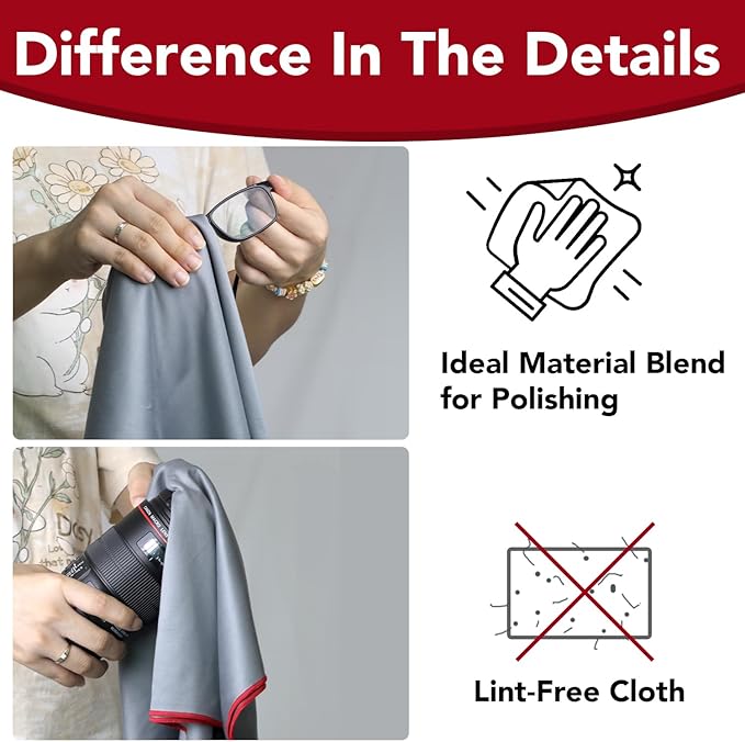 Wine Glass Polishing Cloths Large Glass Cleaning Cloth, Streak Free, Lint Free Microfiber Cleaning Cloth for Glasses, Stemware, Sunglasses, Camera Lens, 20 Inch X 23 Inch (2 Pack White | Gray)