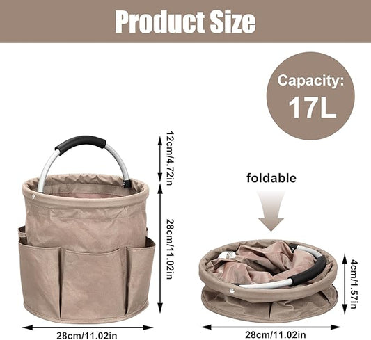 Qivine 17L Cleaning Caddy with Handle, Cleaning Supply Caddy, Foldable Tool Bag Cleaning Products Organizer, Portable Cleaning Bucket Caddy for Cleaning Supplies (Khaki)