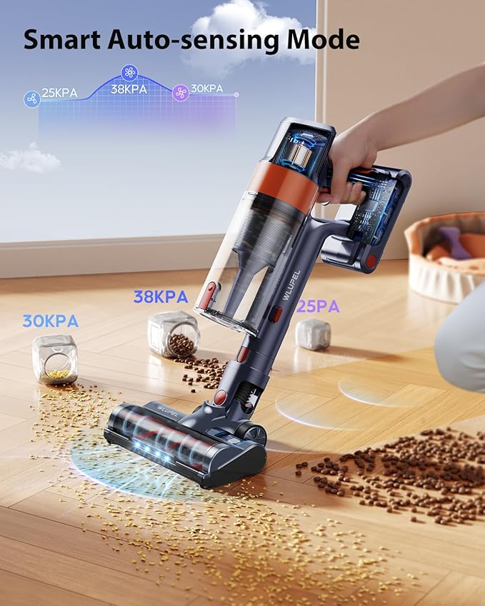 38Kpa Cordless Vacuum Cleaner, 450W Cordless Vacuum Cleaner, Up to 55 Mins Runtime, with 1.5L Dust Cup&LED Display, Purple