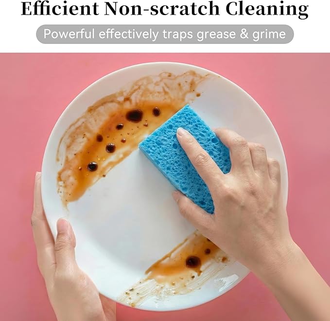 6 Pcs Kitchen Sponges for Dishes Cleaning, Non Scratch for Non Stick Cookware, Compressed Natural Cellulose Sponges, Dish Washing Scrubbers, Scrubbing Pads for Household, Bathroom (Blue)