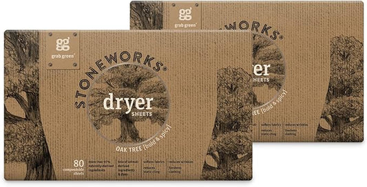 Grab Green Stoneworks Cruelty-Free Dryer Sheets | Softens Fabrics, Freshens Clothing & Reduces Static-Cling and Wrinkles | Plant Based | Oak Tree Scent (160 Sheets)