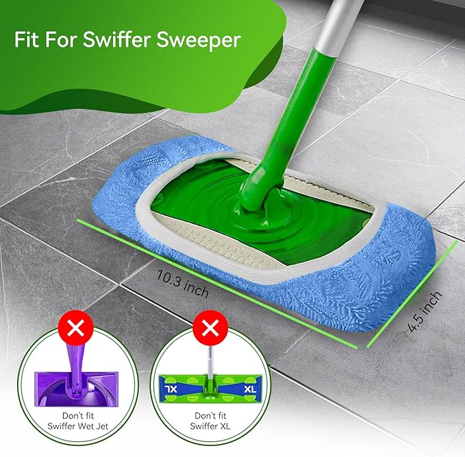 6 Pack Reusable Microfiber Mop Pads Compatible with Swiffer Sweeper, Washable Dry Sweeping Cloths & Wet Mopping Cloths Wet Pads Refill for Floor Cleaning (Mop is Not Included)