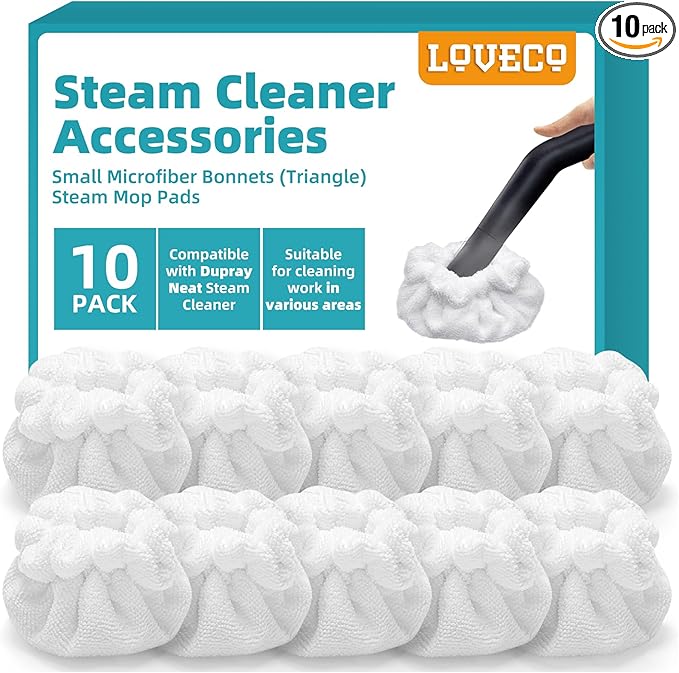LOVECO Small Microfiber Bonnets (Triangle) Compatible with Dupray Steam Cleaner, McCulloch, awasky, etc, Reusable Washable Steam Cleaner Accessories for Multi-Surface, Universal Soft Microfiber Cloths