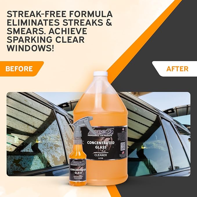 LANE'S Concentrated Auto Glass Cleaner | Tint-Safe Car Windshield, Window Cleaner | Removes Automotive Smoke Film, Fingerprints, & Smudges | Streak-Free, Safe for All Glasses | 128oz