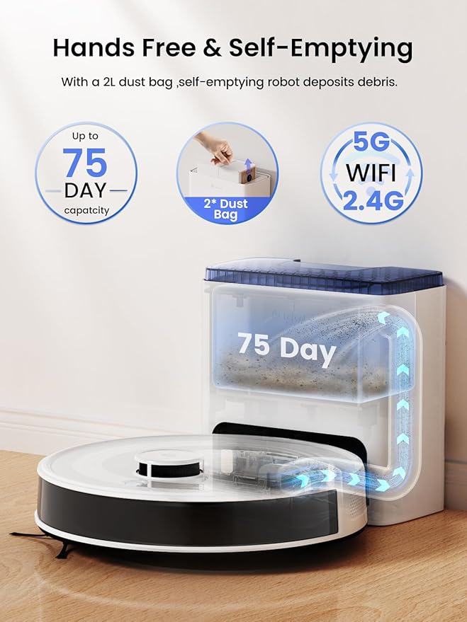 Lefant M2L Plus LiDAR Robot Vacuum and Mop, 190° PSD Obstacle Avoidance, 6000Pa Strong Suction, 75-Day Capacity, Multi-Floor Mapping, 130 Min Runtime, WiFi/Alexa/APP/iWatch