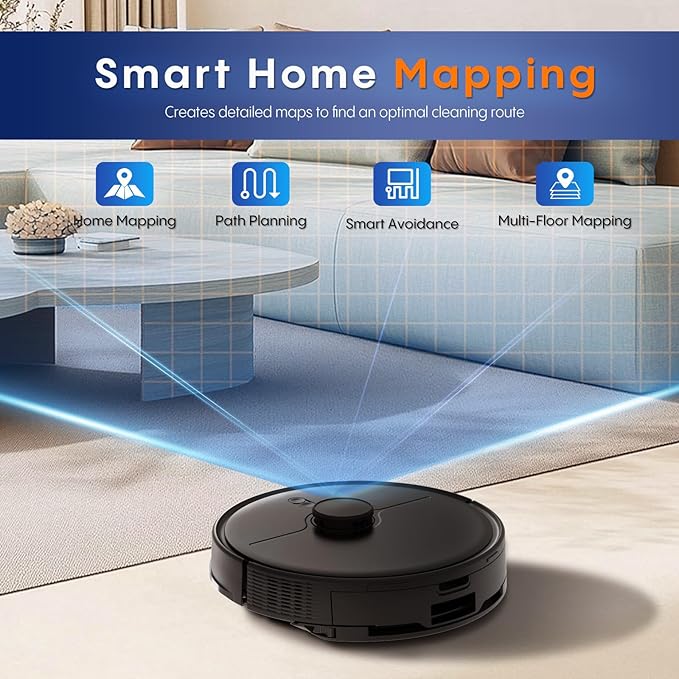 Robot Vacuum and Mop Combo, 5000Pa Powerful Suction, Advanced Smart Mapping, Ideal for Pet Hair, Dust