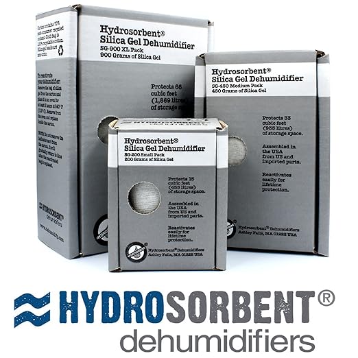 HYDROSORBENT® Silica Gel Dehumidifier (200gm - 1 Pack) - Silica Gel Packets w/Built-In Color Changing Indicator for Reactivation - Carton Moisture Absorbers for Food Storage - Desiccant Dehumidifier