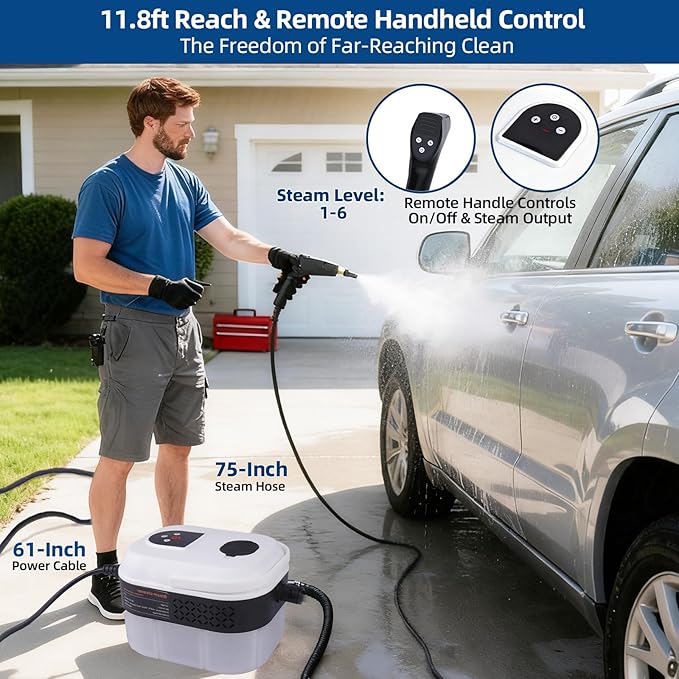 Steam Cleaner, Portable Steamer for Cleaning with 15pcs Accessories, 6-Level Adjustable Handle,15s Heat-Up, 1500W Pressurized Handheld Steam Cleaner for Home,Kitchen, Bathroom, Car,Tile,Grout