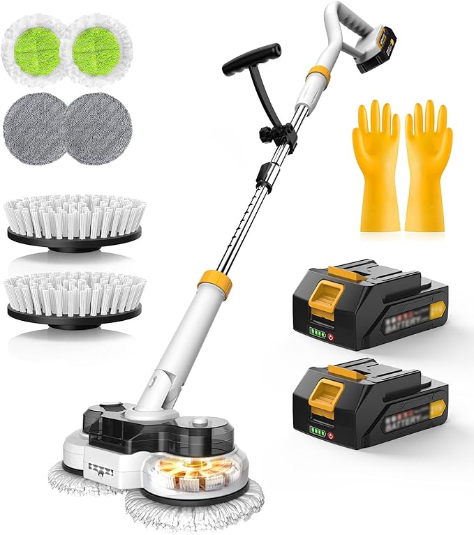 qimedo 800RPM Cordless Electric Mop, 6000mAh Battery Electric Power Scrubber & Mops for Floor Cleaning, Best Automatic Spin Mops with Smart Display,Rotating Mop with LED Light & Water Spray