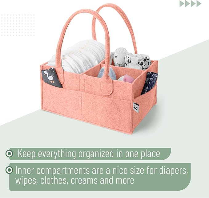 Mr. Pen- Baby Diaper Caddy Organizer, 1 Pack, Coral, Baby Caddy Organizer with Handle, Compact Size, Collapsible & Portable