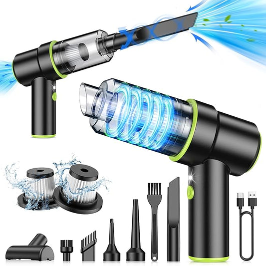 KMM Handheld Car Vacuum Portable Cordless 12000PA, 2 in 1 Handheld Vacuum Cleaner and Air Duster with Multi-Nozzles and LED Light, Mini Hand Held Vacuum Rechargeable for Home, Car, Office, Pet Hair