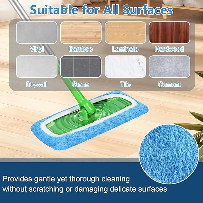 Reusable Mop Pads Fit Swiffersweeper, 6 Pack Reusable Microfiber Mop Pads, Washable Dry Sweeping Cloths & Wet Swifferpads Refills for Hardwood & Multi - Surface Floor Cleaning A