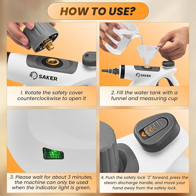Saker Handheld Steam Cleaner New,Portable Steam Cleaner for Home,1050W Steam Cleaner,8 Fiber Cloths for Quick Heating & Deep Cleaning of Floors, Cars, and Kitchen