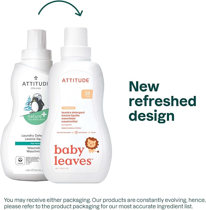 ATTITUDE Baby Laundry Detergent, EWG Verified, Plant and Mineral-Based Formula, HE Compatible, Vegan Household Products, Pear Nectar, 35 Loads, 35.5 Fl Oz