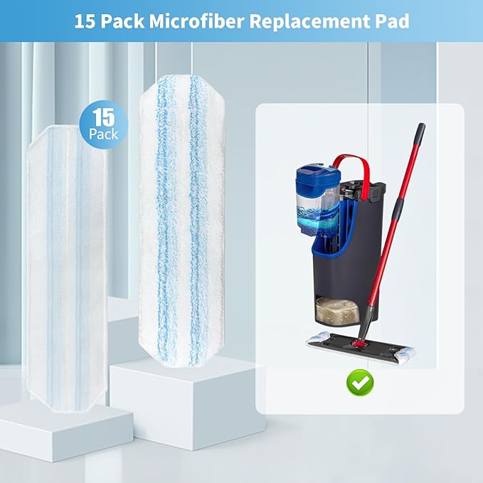 15 Pack Microfiber Mop Pads for O-Cedar H2prO Flat Mop System, Washable and Reusable Mop Replacement Heads for Floor Deep Cleaning, Mop Pad Refills for Wet Dry Floor
