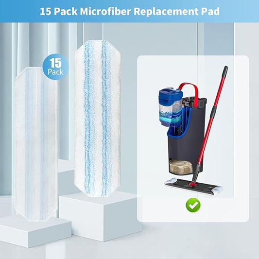 15 Pack Microfiber Mop Pads for O-Cedar H2prO Flat Mop System, Washable and Reusable Mop Replacement Heads for Floor Deep Cleaning, Mop Pad Refills for Wet Dry Floor