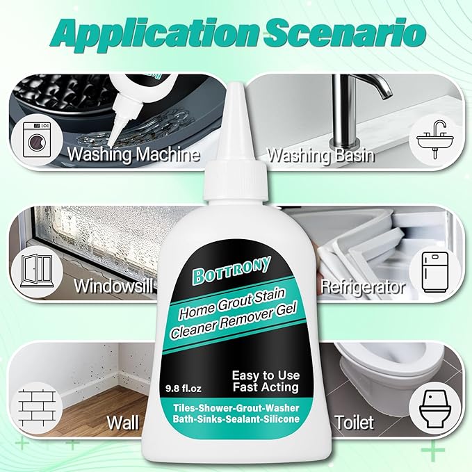Mold Stain Remover Gel, 9.8 Fl Oz Washing Machine Cleaner, Black Stain Remover Gel for Refrigerator Strips, Grout, Shower, Window Sealant, Floor Tile, Toilet Silicone and Bathroom Sinks