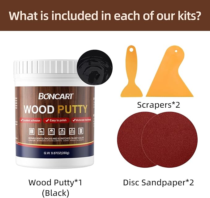 Black Wood Filler,Black Wood Putty,Wood Filler Putty,Wood Filler Paintable,Wood Furniture Repair Kit,Quickly Repair Any Broken and Defective Wooden Furniture