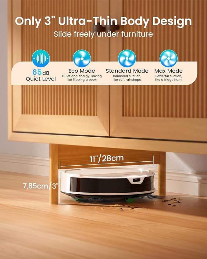 OKP K5 Ultra Robot Vacuum and Mop Combo,2.9 inch Small Robot Vacuum with ToF LiDAR Navigation,170Min Runtime,PSD Obstacle Avoidance,Automatic Charging,WiFi/App/Alexa Control, for Pet Hair and Home