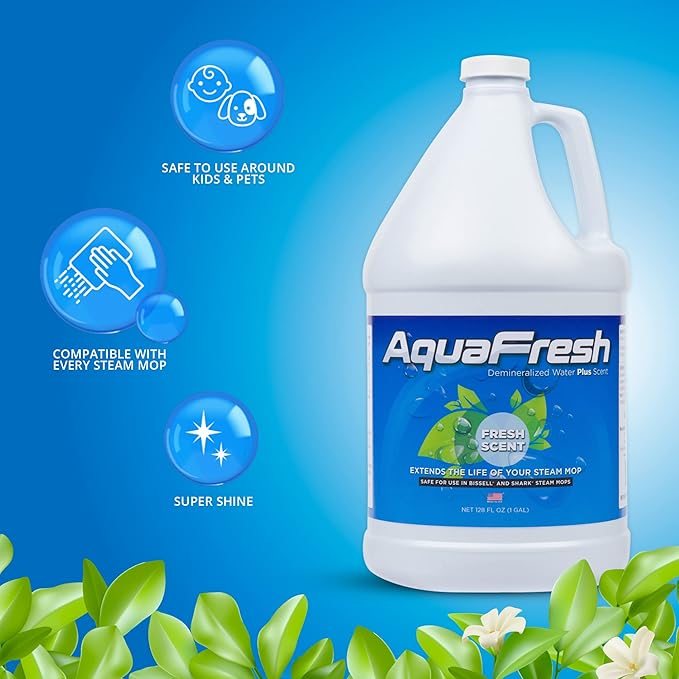 Aqua Science Demineralized Water Steam Mop Cleaning Solution - Premium Floor Cleaner Solution Compatible with Any Steamer Mop - Best Value Steam Mop Solution - Fresh Scent | Made In USA (32oz)