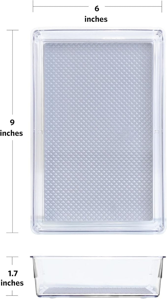Glad Drawer Organizer Bin, 9x6 - Heavy Duty Clear Plastic Storage Tray for Junk Drawers, Kitchen Utensils, Bathroom Vanity, and Organizing Pantry - BPA Free, Food Safe, Non Slip
