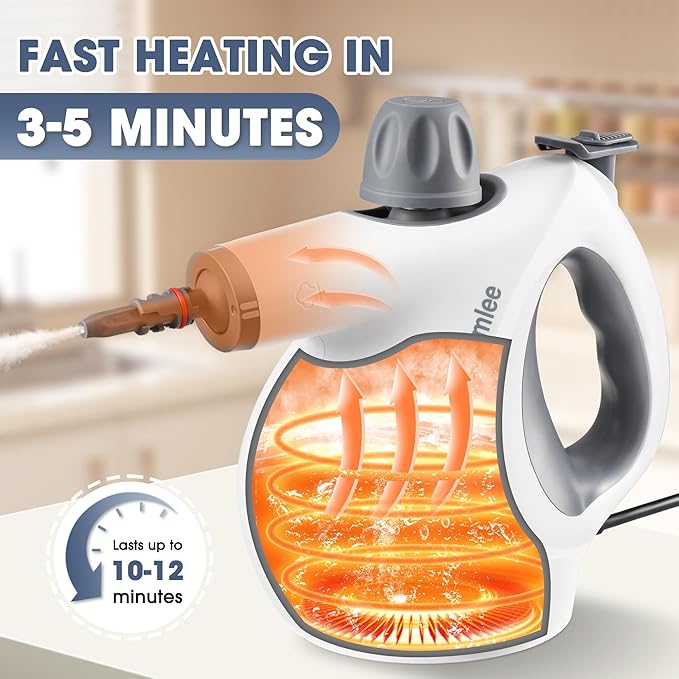 Pressurized Handheld Steam Cleaner with 14 pcs Accessories 15.2OZ Multi-Purpose Portable Steamer for Cleaning, Multi-Surface Steamer for Home, Floor, Grout