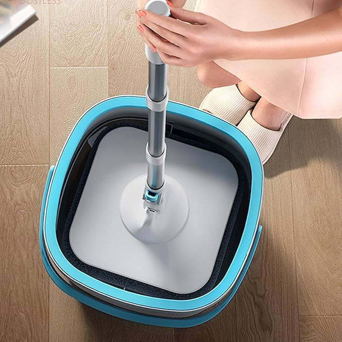 Mop and Bucket Set with Wringer, 360º Spin Mop and Bucket, 2 Microfiber Refills, Height Adjustable Handle, Kitchen Wet and Dry Use, Floor Cleaning System
