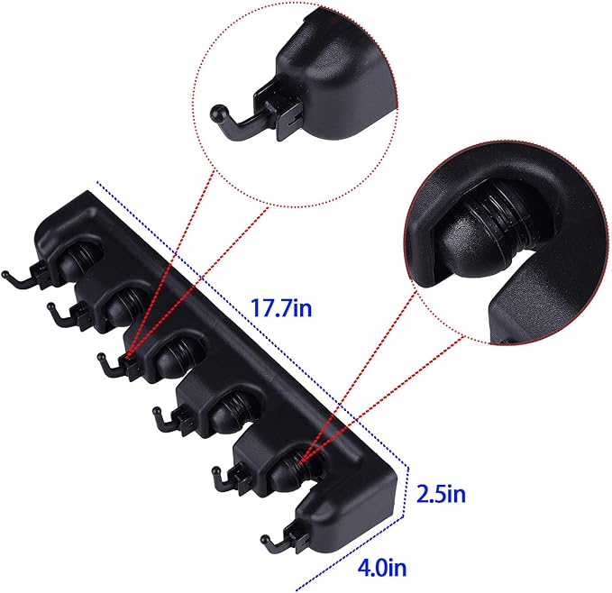 Mop Broom Holder Wall Mounted, Cleaning Tools Rack Hanger with 5 Slots 6 Hooks, Garage Organizer for Closet Kitchen Garden Garage Basement (Black)