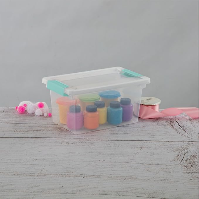 Sterilite Medium Clip Box Stackable Storage Bin with Latching Lid for Home, Office, School, Organize Paper, Notebooks, Crafts, Clear Lid, Base, 1-Pack